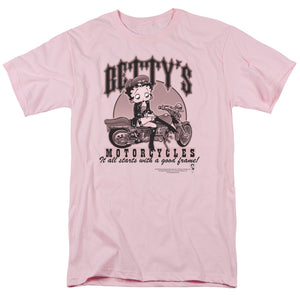 AN OFFCIALLY LICENSED BETTY BOOP BETTYS MOTORCYCLES MEN'S REGULAR FIT T-SHIRT PINK