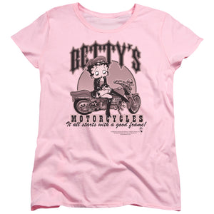 AN OFFCIALLY LICENSED BETTY BOOP BETTYS MOTORCYCLES WOMEN'S REGULAR FIT T-SHIRT PINK
