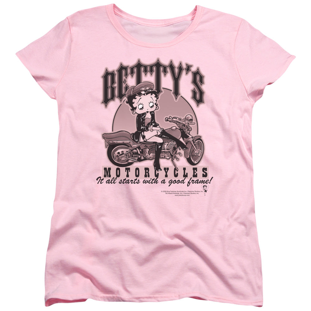 AN OFFCIALLY LICENSED BETTY BOOP BETTYS MOTORCYCLES WOMEN'S REGULAR FIT T-SHIRT PINK