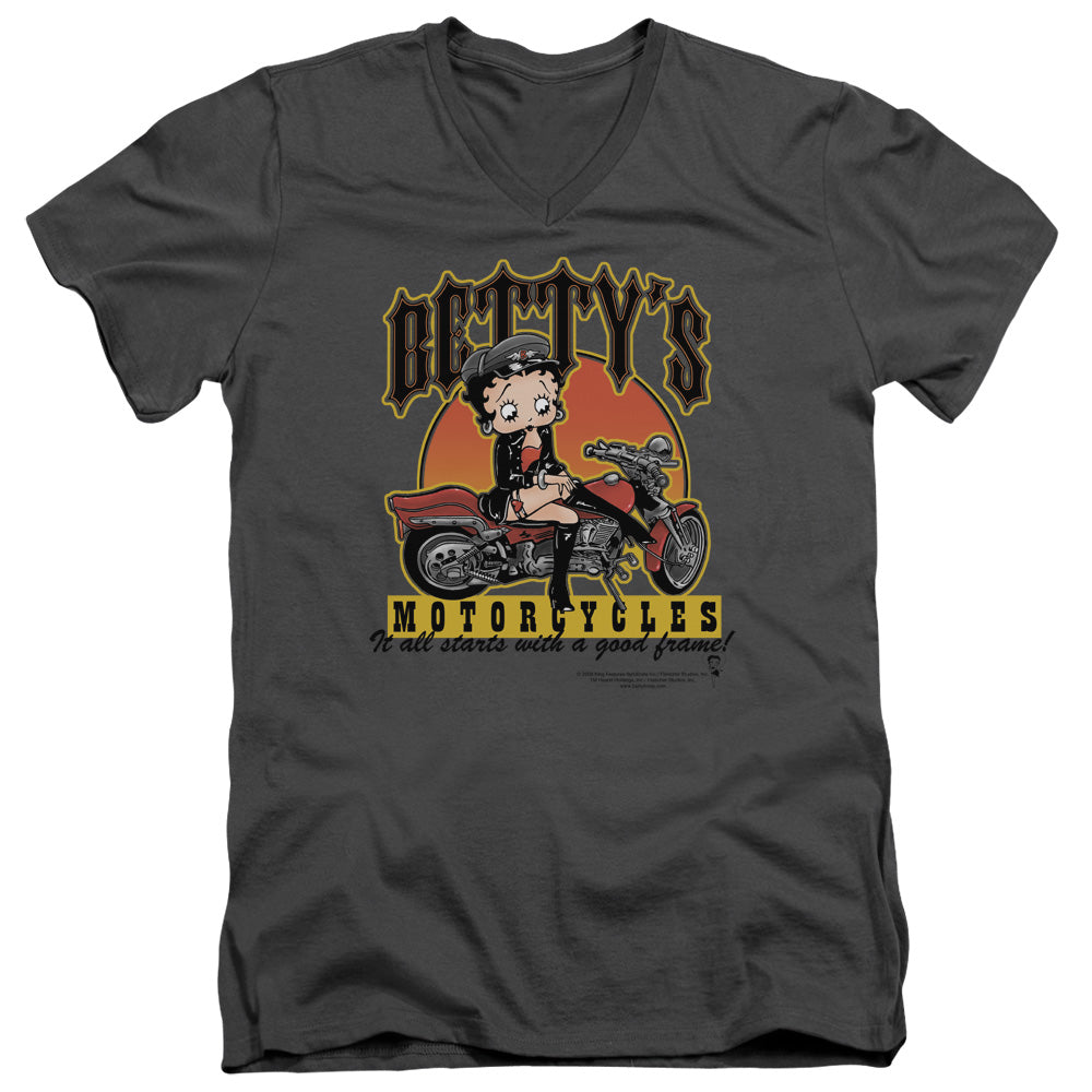 AN OFFCIALLY LICENSED BETTY BOOP BETTYS MOTORCYCLES MEN'S V-NECK T-SHIRT CHARCOAL