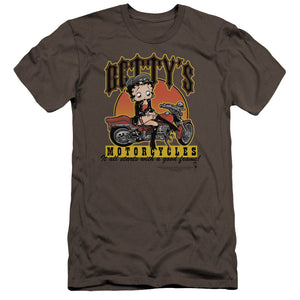 AN OFFCIALLY LICENSED BETTY BOOP BETTYS MOTORCYCLES MEN'S PREMIUM SLIM FIT T-SHIRT CHARCOAL
