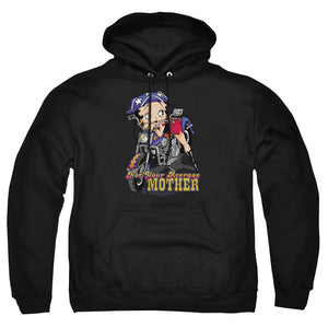 AN OFFCIALLY LICENSED BETTY BOOP NOT YOUR AVERAGE MOTHER ADULT UNISEX PULLOVER HOODIE BLACK