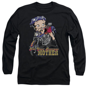 AN OFFCIALLY LICENSED BETTY BOOP NOT YOUR AVERAGE MOTHER MEN'S LONG SLEEVE T-SHIRT BLACK