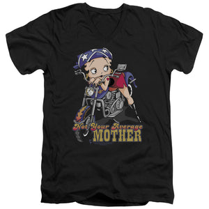 AN OFFCIALLY LICENSED BETTY BOOP NOT YOUR AVERAGE MOTHER MEN'S V-NECK T-SHIRT BLACK