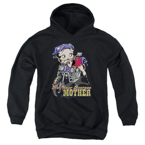 AN OFFCIALLY LICENSED BETTY BOOP NOT YOUR AVERAGE MOTHER YOUTH HOODIE BLACK