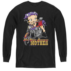 AN OFFCIALLY LICENSED BETTY BOOP NOT YOUR AVERAGE MOTHER YOUTH LONG SLEEVE T-SHIRT BLACK