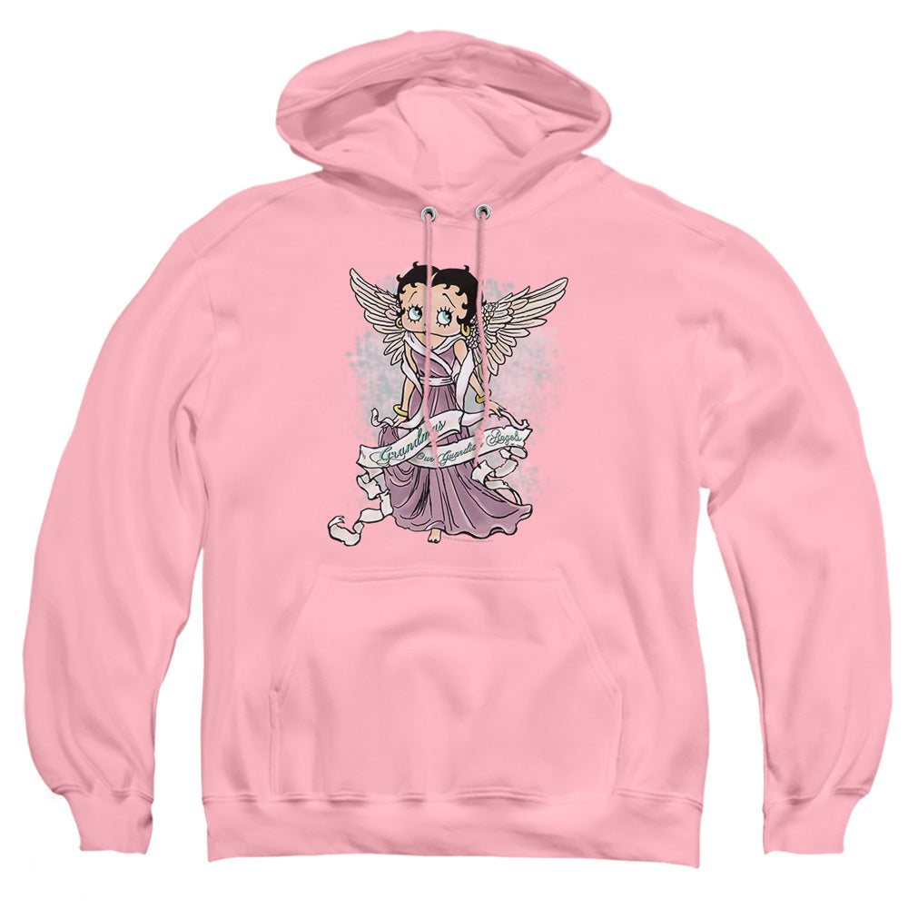 AN OFFCIALLY LICENSED BETTY BOOP GRANDMA GUARDIAN ANGEL ADULT UNISEX PULLOVER HOODIE PINK