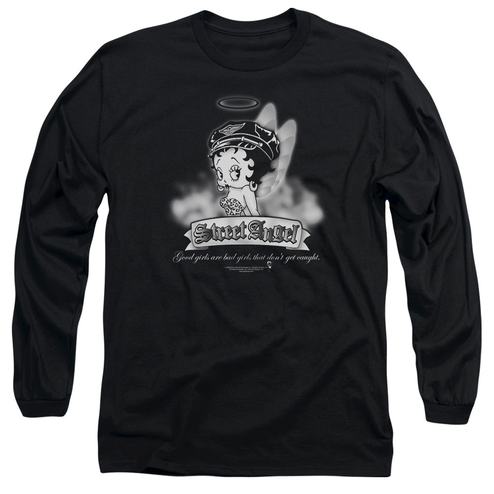AN OFFCIALLY LICENSED BETTY BOOP STREET ANGEL MEN'S LONG SLEEVE T-SHIRT BLACK