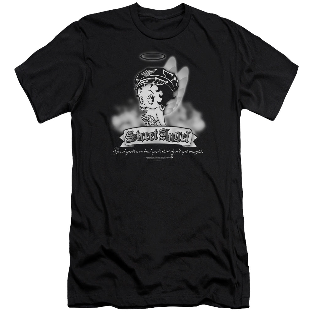 AN OFFCIALLY LICENSED BETTY BOOP STREET ANGEL MEN'S PREMIUM SLIM FIT T-SHIRT BLACK