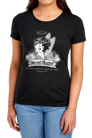 AN OFFCIALLY LICENSED BETTY BOOP STREET ANGEL WOMEN'S REGULAR FIT T-SHIRT BLACK