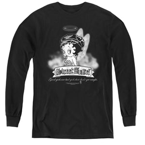 AN OFFCIALLY LICENSED BETTY BOOP STREET ANGEL YOUTH LONG SLEEVE T-SHIRT BLACK