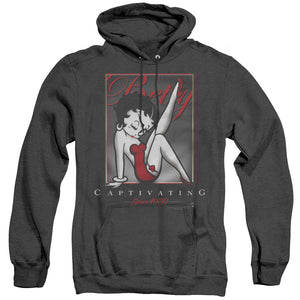 AN OFFCIALLY LICENSED BETTY BOOP CAPTIVATING ADULT UNISEX HEATHER PULLOVER HOODIE BLACK