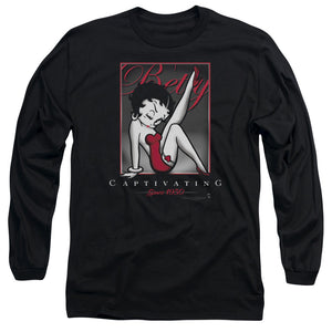 AN OFFCIALLY LICENSED BETTY BOOP CAPTIVATING MEN'S LONG SLEEVE T-SHIRT BLACK