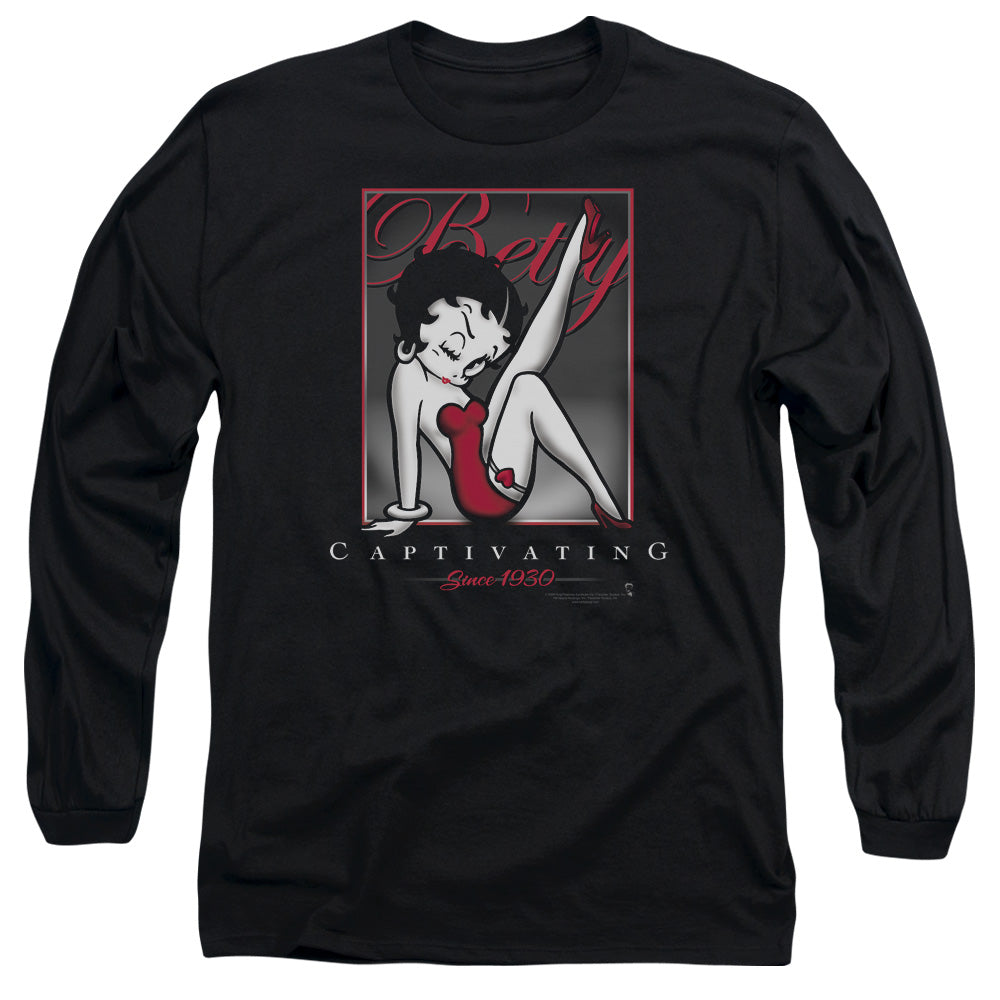 AN OFFCIALLY LICENSED BETTY BOOP CAPTIVATING MEN'S LONG SLEEVE T-SHIRT BLACK