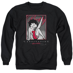 AN OFFCIALLY LICENSED BETTY BOOP CAPTIVATING ADULT UNISEX CREWNECK SWEATSHIRT BLACK