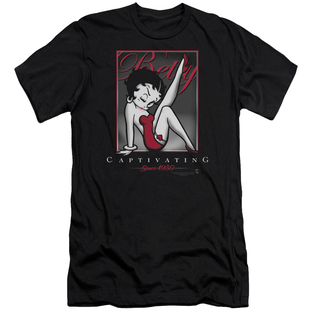 AN OFFCIALLY LICENSED BETTY BOOP CAPTIVATING MEN'S PREMIUM SLIM FIT T-SHIRT BLACK