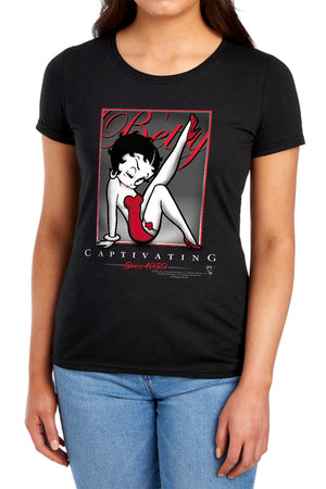 AN OFFCIALLY LICENSED BETTY BOOP CAPTIVATING WOMEN'S REGULAR FIT T-SHIRT BLACK