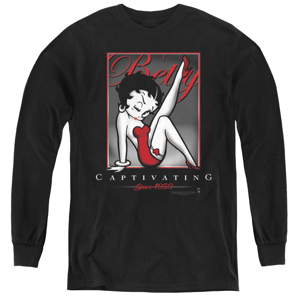 AN OFFCIALLY LICENSED BETTY BOOP CAPTIVATING YOUTH LONG SLEEVE T-SHIRT BLACK