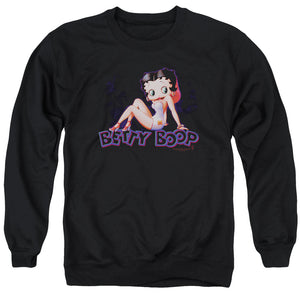 AN OFFCIALLY LICENSED BETTY BOOP GLOWING ADULT UNISEX CREWNECK SWEATSHIRT BLACK