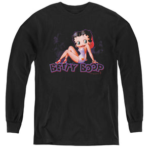 AN OFFCIALLY LICENSED BETTY BOOP GLOWING YOUTH LONG SLEEVE T-SHIRT BLACK