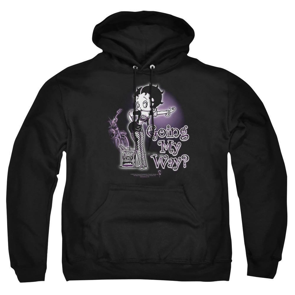 AN OFFCIALLY LICENSED BETTY BOOP MY WAY ADULT UNISEX PULLOVER HOODIE BLACK
