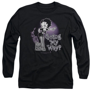 AN OFFCIALLY LICENSED BETTY BOOP MY WAY MEN'S LONG SLEEVE T-SHIRT BLACK