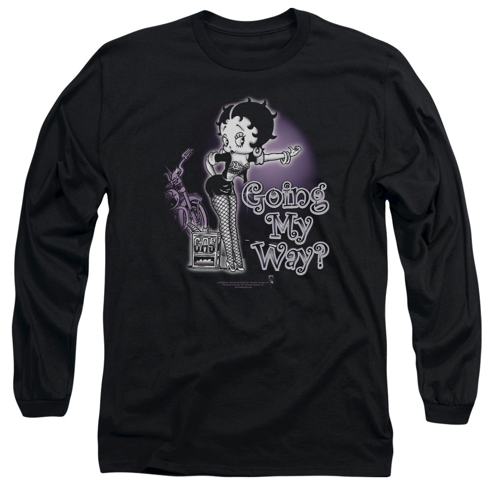 AN OFFCIALLY LICENSED BETTY BOOP MY WAY MEN'S LONG SLEEVE T-SHIRT BLACK