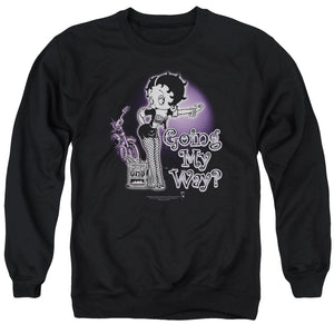AN OFFCIALLY LICENSED BETTY BOOP MY WAY ADULT UNISEX CREWNECK SWEATSHIRT BLACK