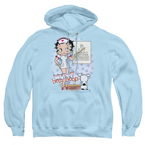 AN OFFCIALLY LICENSED BETTY BOOP EYECHART ADULT UNISEX PULLOVER HOODIE LIGHT BLUE