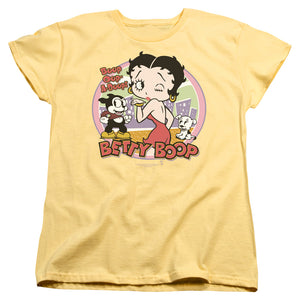 AN OFFCIALLY LICENSED BETTY BOOP KISS WOMEN'S REGULAR FIT T-SHIRT BANANA