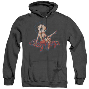 AN OFFCIALLY LICENSED BETTY BOOP BETTYS BACK ADULT UNISEX HEATHER PULLOVER HOODIE BLACK