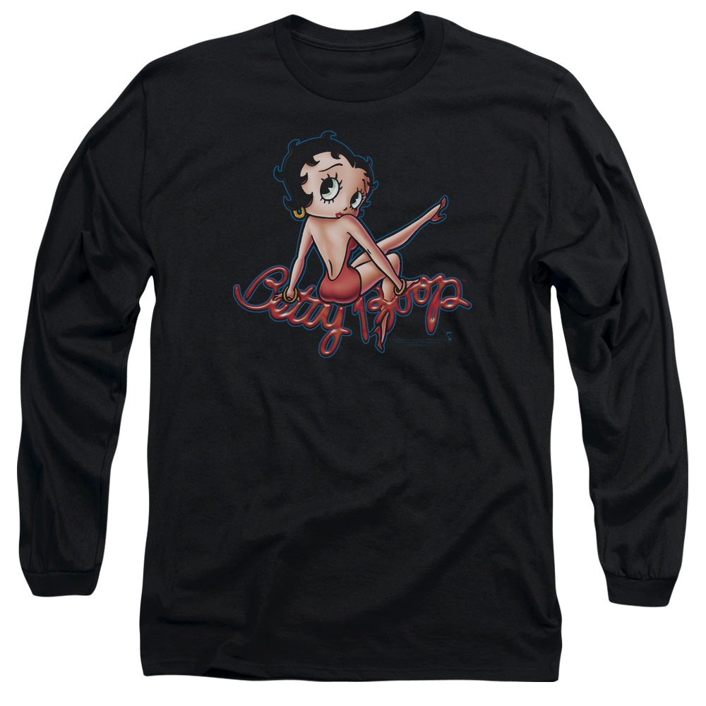 AN OFFCIALLY LICENSED BETTY BOOP BETTYS BACK MEN'S LONG SLEEVE T-SHIRT BLACK