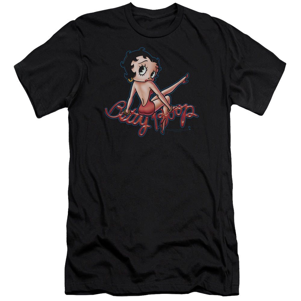 AN OFFCIALLY LICENSED BETTY BOOP BETTYS BACK MEN'S PREMIUM SLIM FIT T-SHIRT BLACK