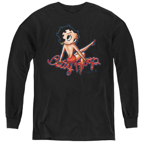 AN OFFCIALLY LICENSED BETTY BOOP BETTYS BACK YOUTH LONG SLEEVE T-SHIRT BLACK