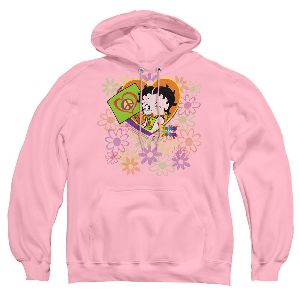 AN OFFCIALLY LICENSED BETTY BOOP PEACE LOVE AND BOOP ADULT UNISEX PULLOVER HOODIE PINK