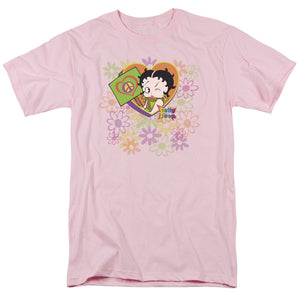 AN OFFCIALLY LICENSED BETTY BOOP PEACE LOVE AND BOOP MEN'S REGULAR FIT T-SHIRT PINK