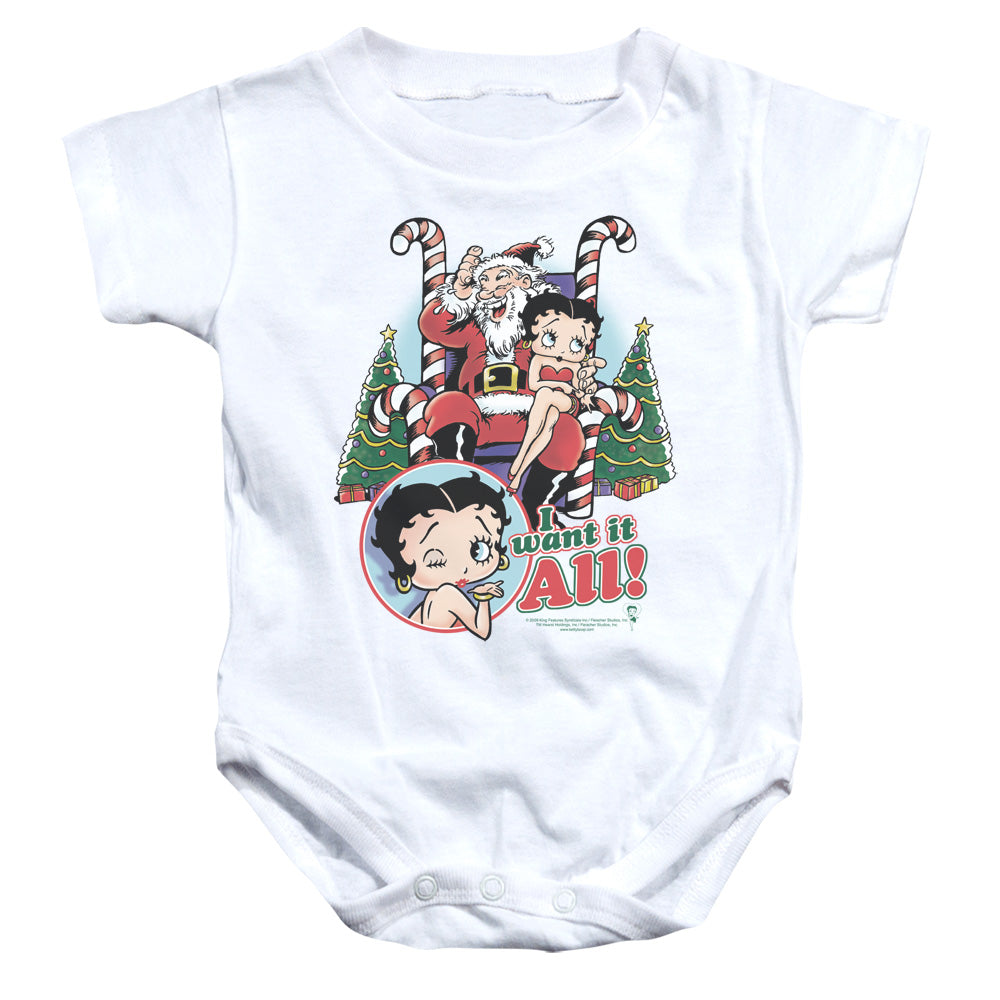 AN OFFCIALLY LICENSED BETTY BOOP I WANT IT ALL BABY BODYSUIT WHITE