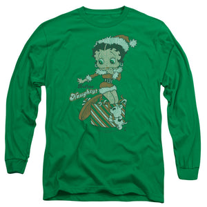 AN OFFCIALLY LICENSED BETTY BOOP DEFINE NAUGHTY MEN'S LONG SLEEVE T-SHIRT KELLY GREEN