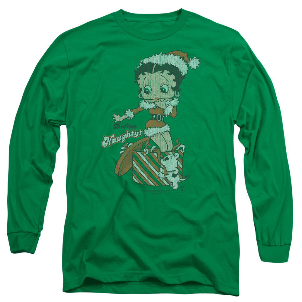 AN OFFCIALLY LICENSED BETTY BOOP DEFINE NAUGHTY MEN'S LONG SLEEVE T-SHIRT KELLY GREEN