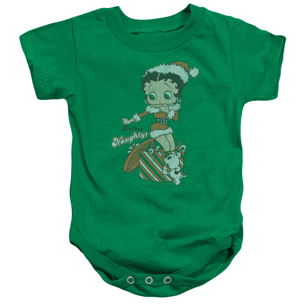 AN OFFCIALLY LICENSED BETTY BOOP DEFINE NAUGHTY BABY BODYSUIT KELLY GREEN