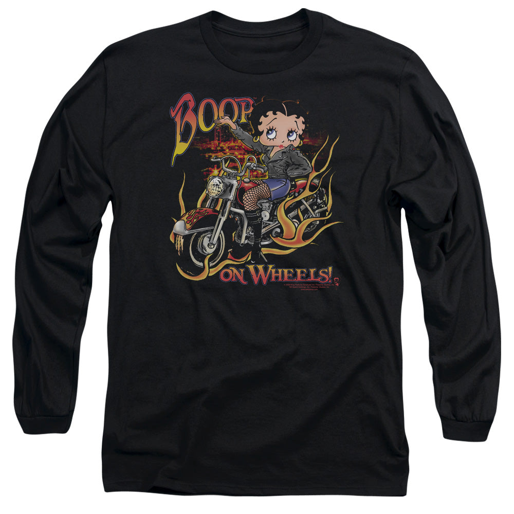 AN OFFCIALLY LICENSED BETTY BOOP ON WHEELS MEN'S LONG SLEEVE T-SHIRT BLACK
