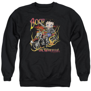 AN OFFCIALLY LICENSED BETTY BOOP ON WHEELS ADULT UNISEX CREWNECK SWEATSHIRT BLACK