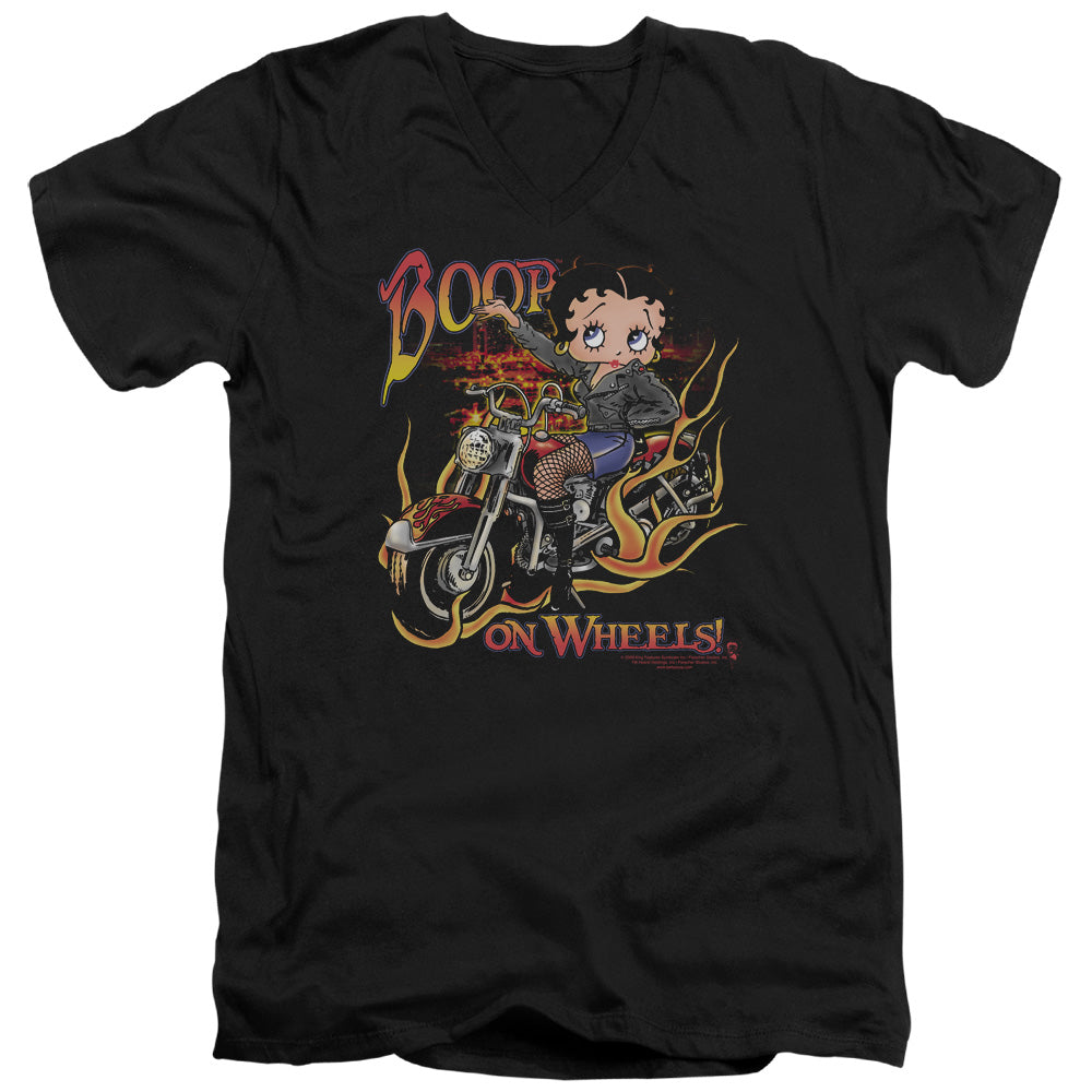 AN OFFCIALLY LICENSED BETTY BOOP ON WHEELS MEN'S V-NECK T-SHIRT BLACK
