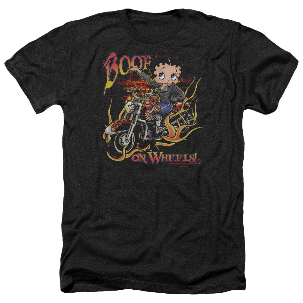 AN OFFCIALLY LICENSED BETTY BOOP ON WHEELS MEN'S HEATHER T-SHIRT CHARCOAL