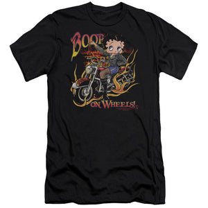 AN OFFCIALLY LICENSED BETTY BOOP ON WHEELS MEN'S PREMIUM SLIM FIT T-SHIRT BLACK