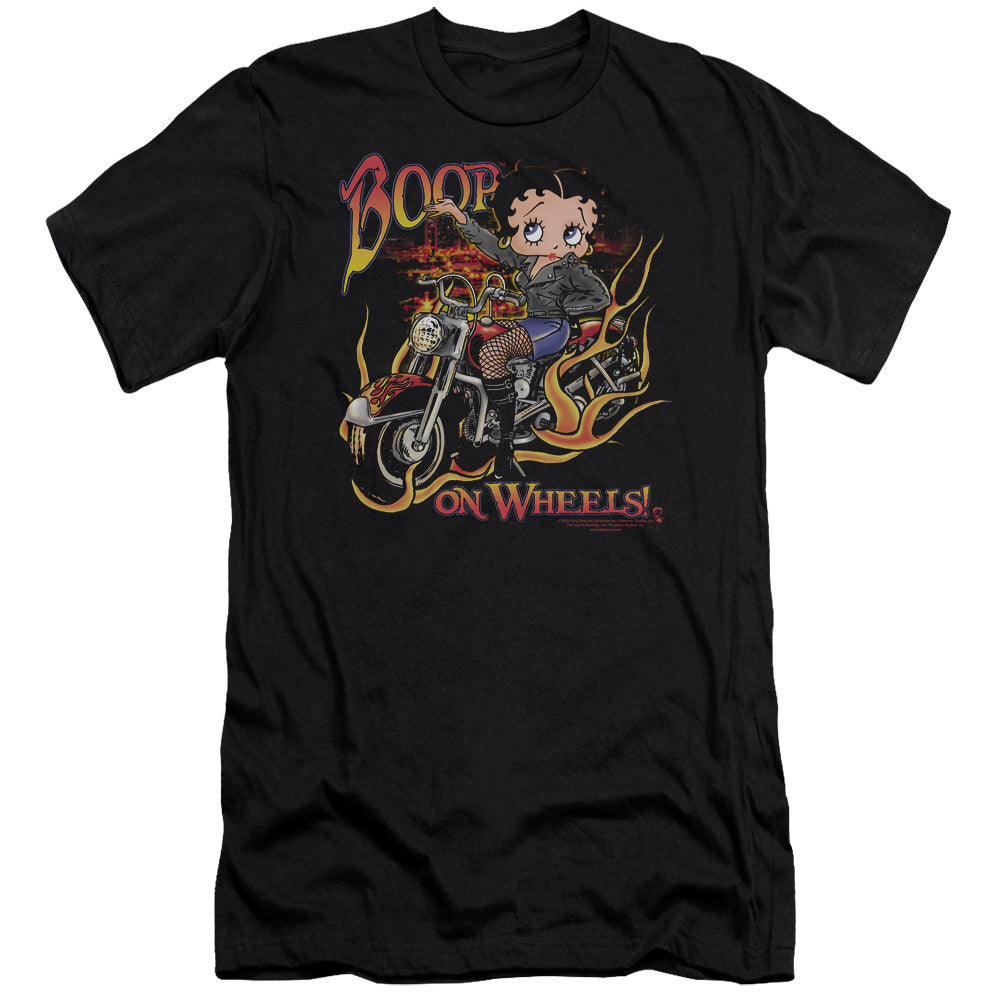 AN OFFCIALLY LICENSED BETTY BOOP ON WHEELS MEN'S PREMIUM SLIM FIT T-SHIRT BLACK