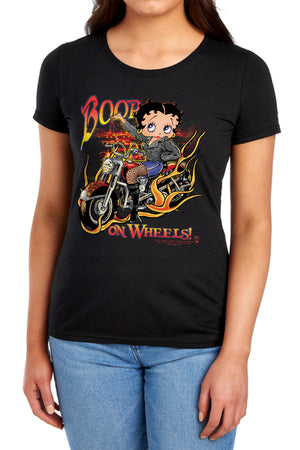 AN OFFCIALLY LICENSED BETTY BOOP ON WHEELS WOMEN'S REGULAR FIT T-SHIRT BLACK