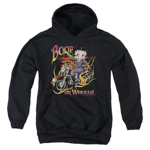 AN OFFCIALLY LICENSED BETTY BOOP ON WHEELS YOUTH HOODIE BLACK