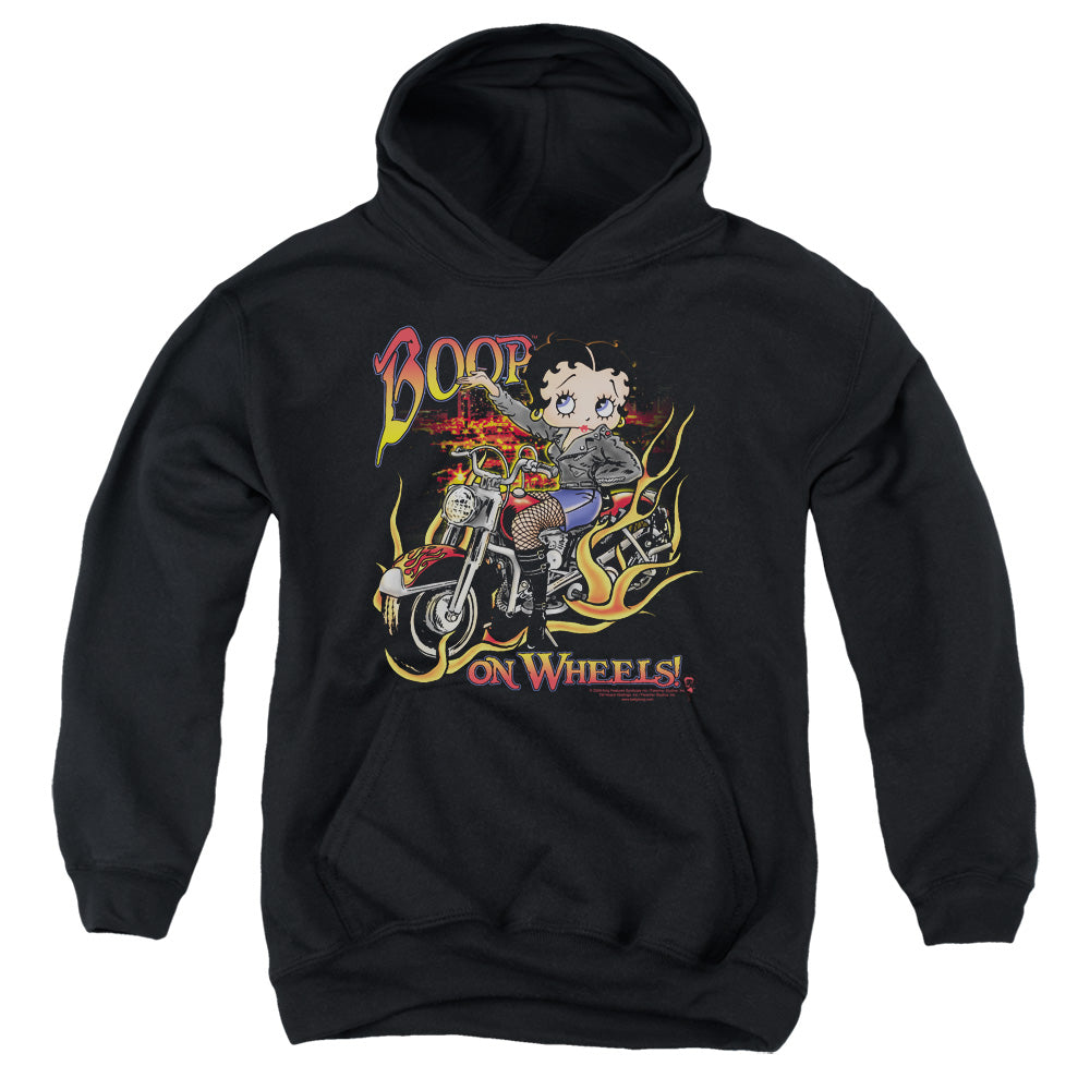 AN OFFCIALLY LICENSED BETTY BOOP ON WHEELS YOUTH HOODIE BLACK
