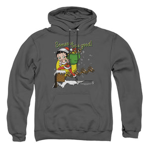AN OFFCIALLY LICENSED BETTY BOOP CHIMNEY ADULT UNISEX PULLOVER HOODIE CHARCOAL